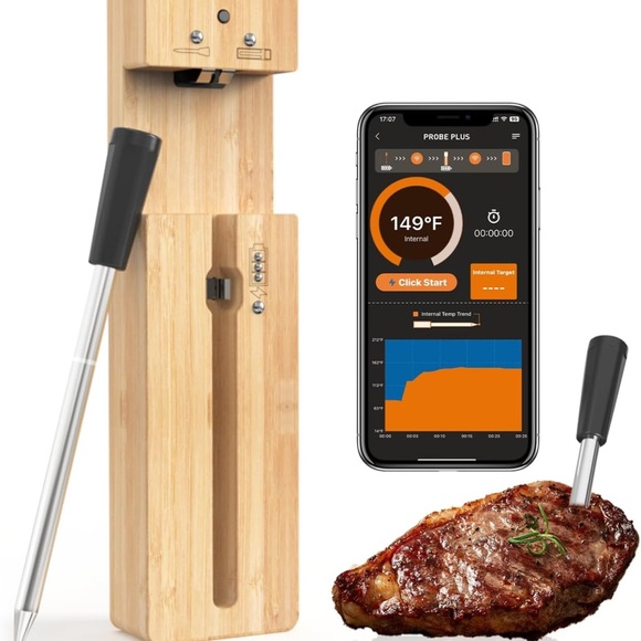 BNIB Smart Wireless Meat Thermometer with Bamboo Holder